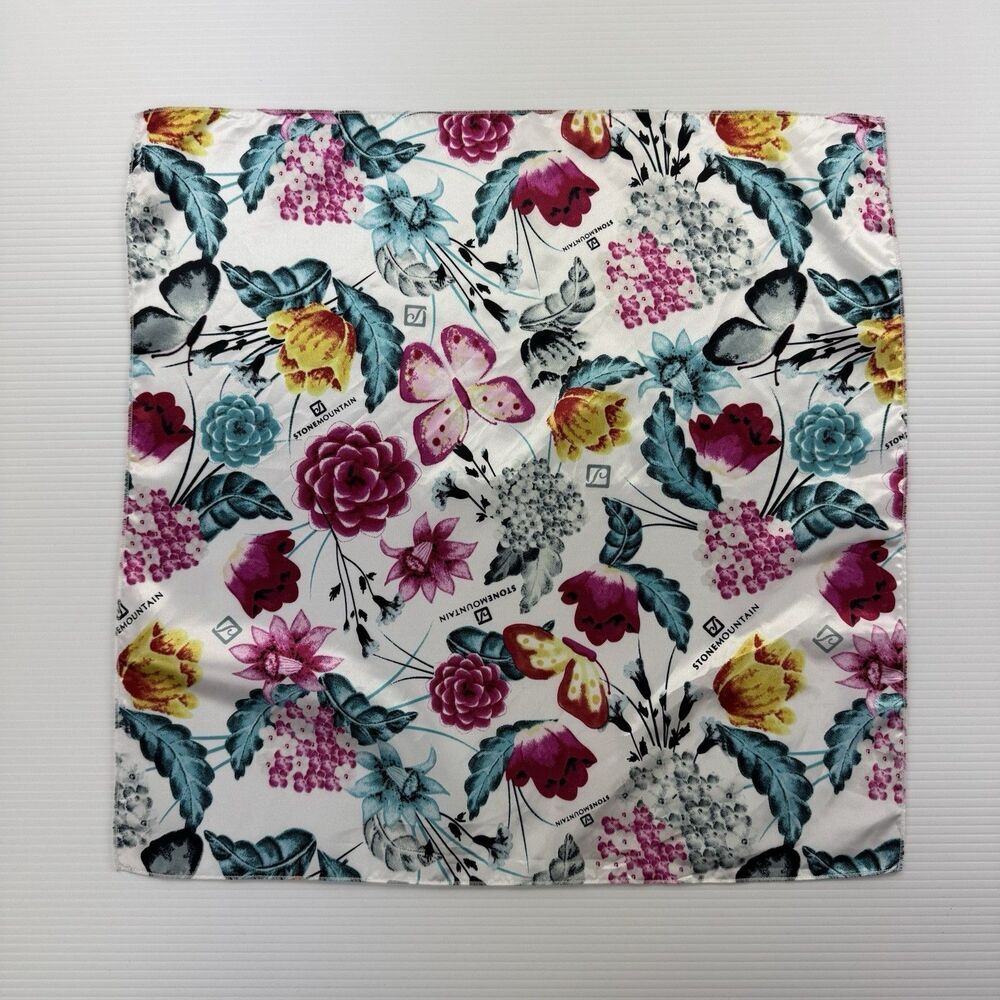 Stone Mountain Floral Butterfly Scarf 20” Square Polyester Head Neck Wrap